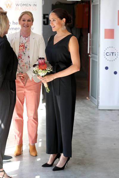 Meghan Markle Wore a Strapless Jumpsuit and Toe-Ring Sandals