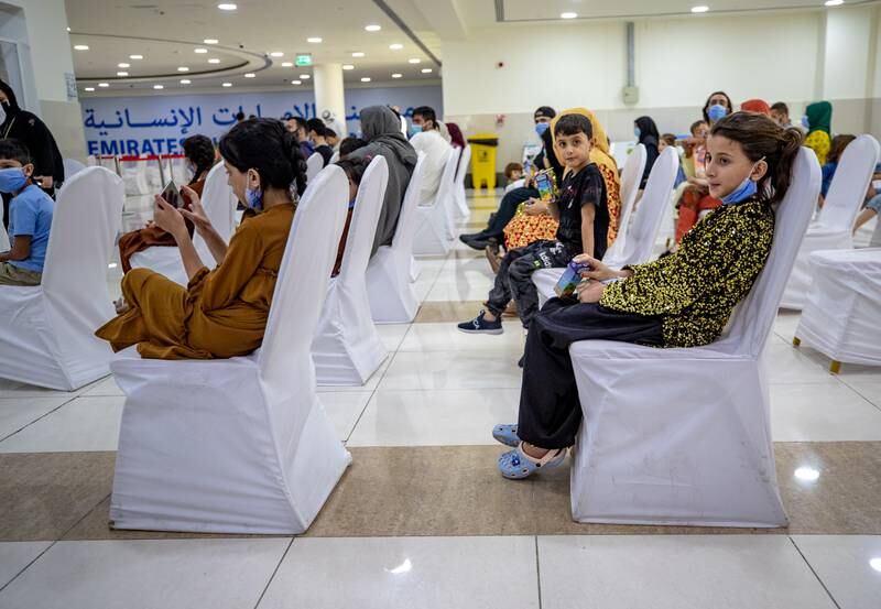 Afghan evacuees at the Emirates Humanitarian City, Abu Dhabi, on August 28, 2021. Victor Besa / The National