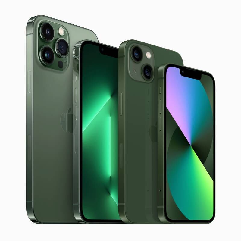 The Apple iPhone 13 family. Alpine green iPhone 13 Pro and green iPhone 13 join the line-up.