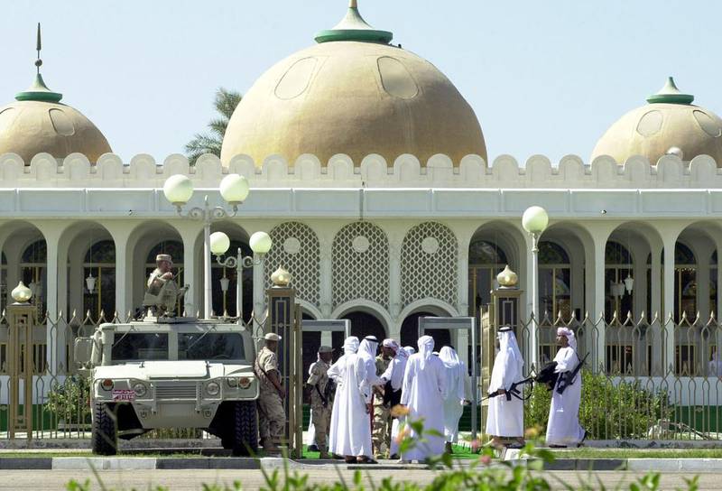 Security arrive at Sheikh Sultan bin Zayed the First Mosque, where funeral prayers for Sheikh Zayed were held. The UAE began 40 days of mourning following the president’s death. Kamran Jebreili / AP