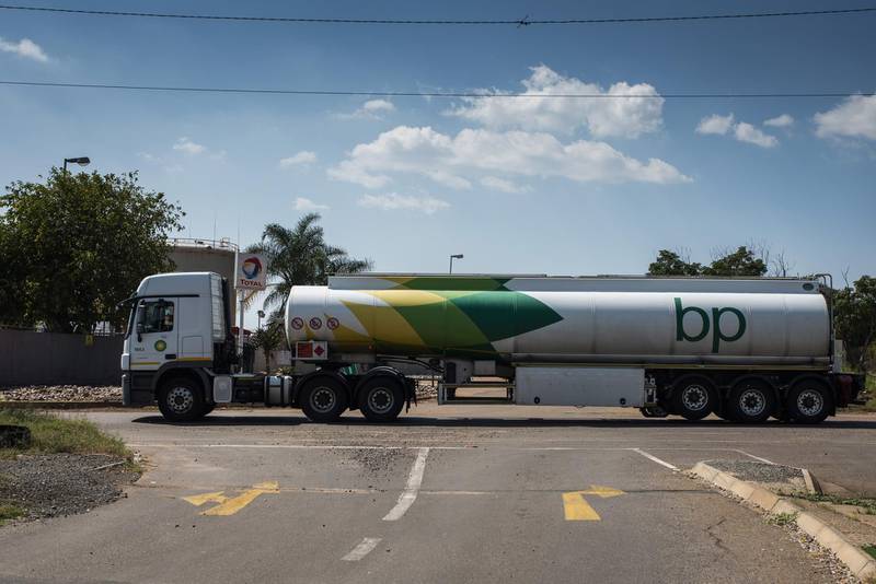 A BP Plc tanker truck drives through the Waltloo district of Pretoria, South Africa, on Tuesday, April 21, 2020. The oil meltdown accelerated, with huge losses sweeping through markets as the world runs out of places to store unwanted crude and grapples with negative pricing. Photographer: Waldo Swiegers/Bloomberg