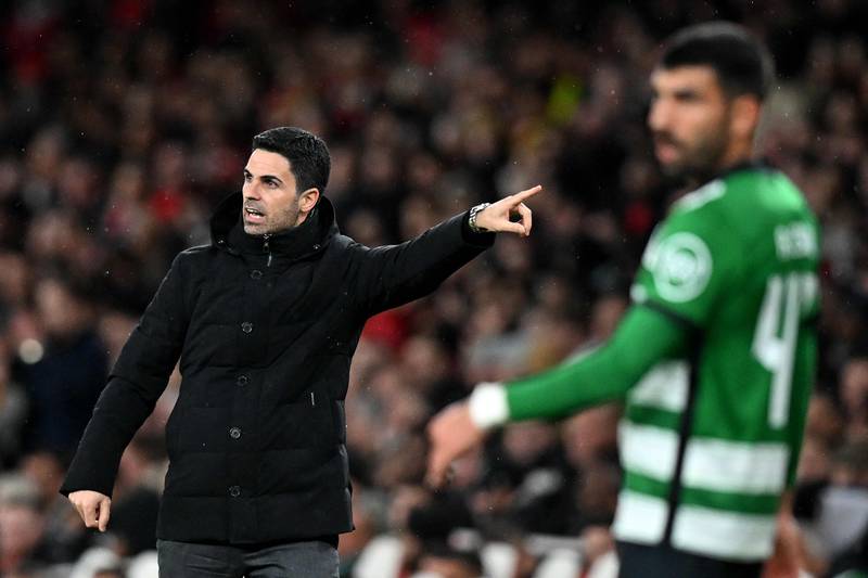 Arsenal manager Mikel Arteta shouts instructions from the touchline. AFP