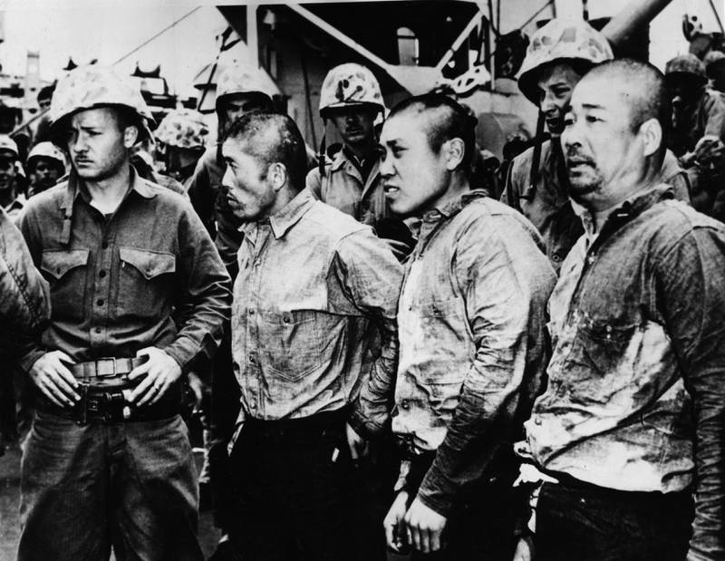 Japanese prisoners of war captured in the battle for Iwo Jima Island. Getty Images
