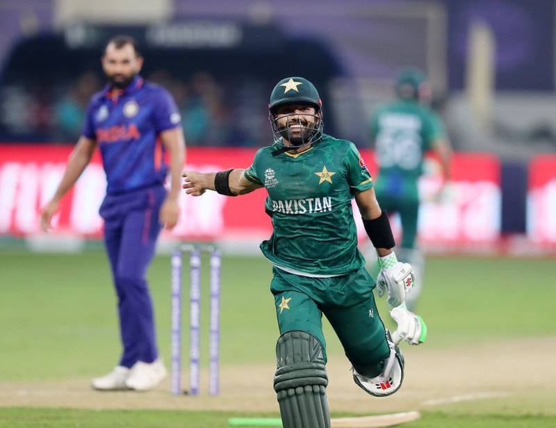 PAKISTAN RATINGS: Mohammed Rizwan – 9.5. (79 not out) Brilliance of his catch to dismiss Yadav was only bettered by his batting effort. Chris Whiteoak / The National