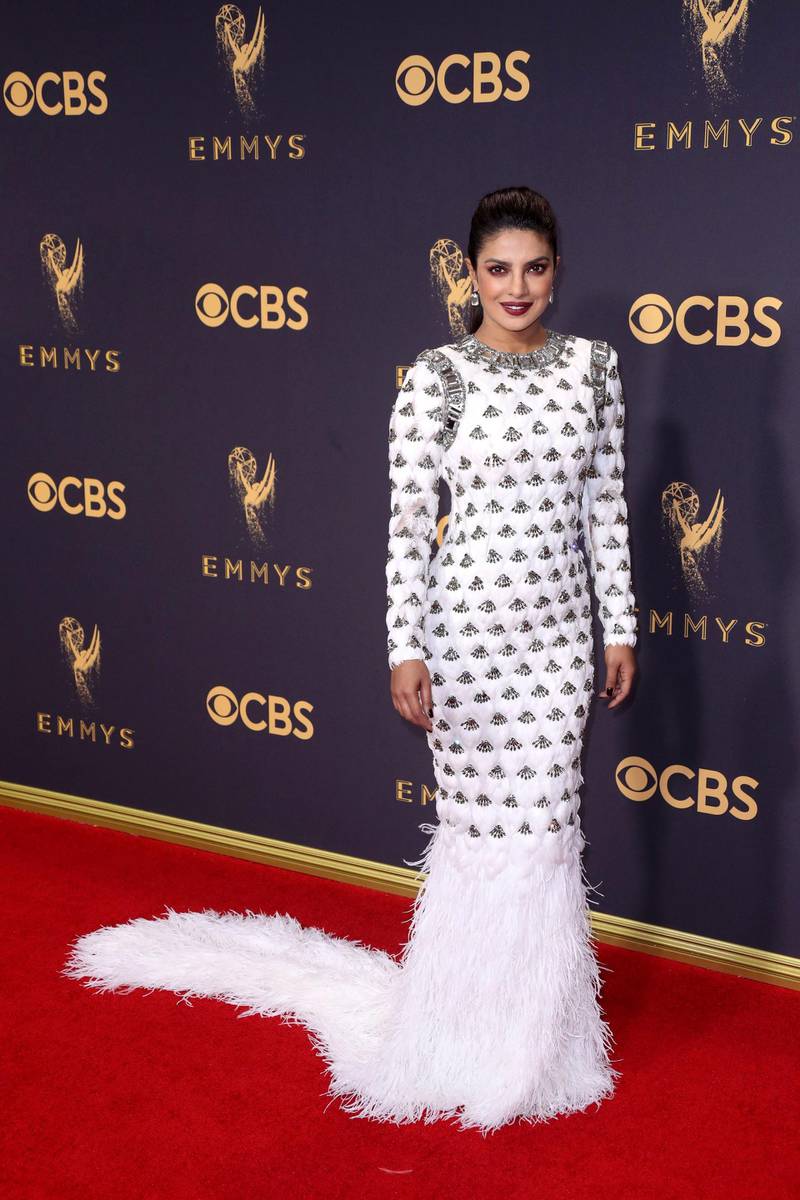 epa06211806 Priyanka Chopra arrives for the 69th annual Primetime Emmy Awards ceremony held at the Microsoft Theater in Los Angeles, California, USA, 17 September 2017. The Primetime Emmys celebrate excellence in national primetime television programming.  EPA-EFE/JIMMY MORRIS