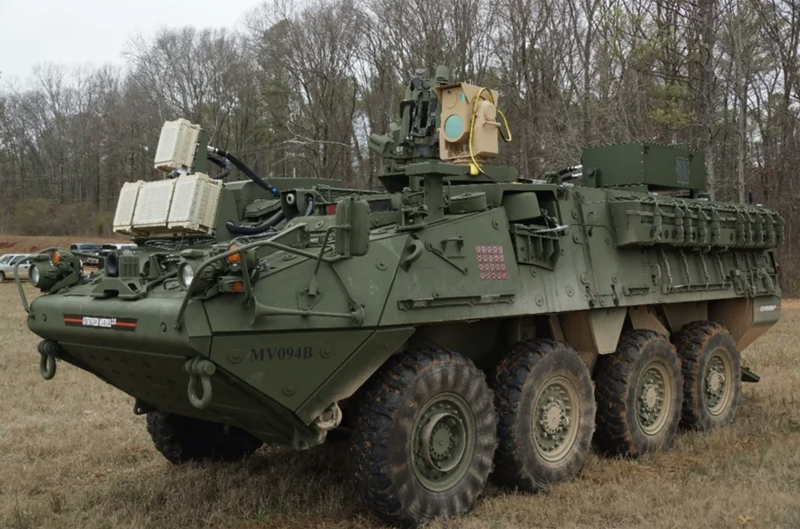 The laser-armed Stryker vehicle, used to defend against drone attacks.