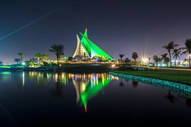 The Dubai Creek Golf & Yacht Club was one of 23 places across the UAE to glow green for St Patrick's Day on March 17. Courtesy Tourism Ireland