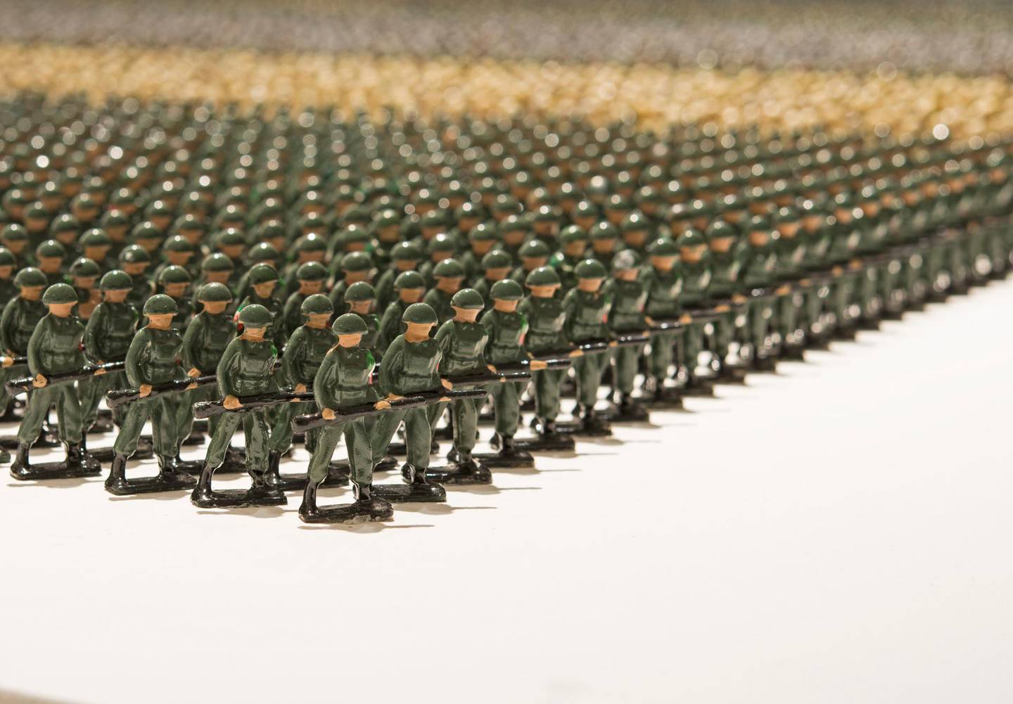 ‘Tin Soldiers’, (2011), an installation of 12,261 hand-painted toy troops illustrating Arab armies in 2010. Each figure represents 200 soldiers. Courtesy Sharjah Art Foundation