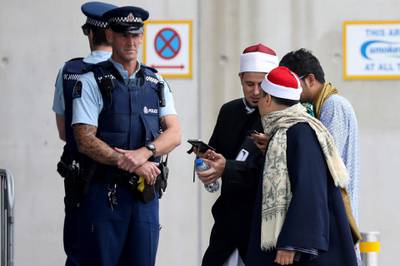 Members of the Muslim community arrive for the prayer service at the Horncastle Arena. AFP