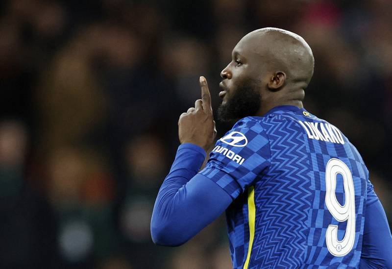 Chelsea's Romelu Lukaku reacts after scoring in the shoot-out. Reuters