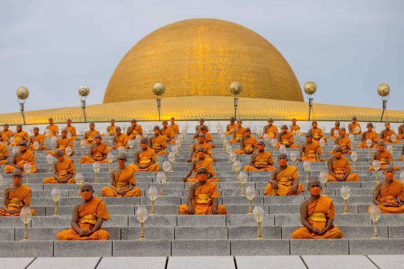 Buddhist monks attend the Makha Bucha celebrations at Wat Dhammakaya temple in Pathum Thani province, north of Bangkok. AFP