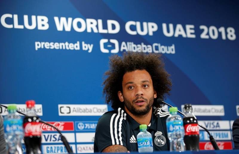Marcelo of Real Madrid attends a press conference at Zayed Sports City stadium in Abu Dhabi. EPA