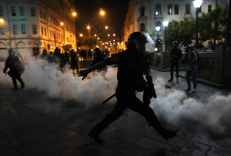 Protesters used slingshots and hurled stones while police responded with tear gas. AP