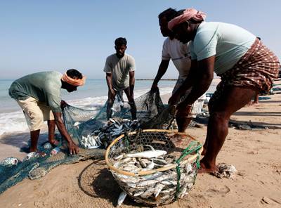 Ras Al Khaimah,United Arab Emirates-October 10:Fishermen at the  Al Rams fishing area which is located 8kms north of Ras Al Khaimah (Satish Kumar/ The National)