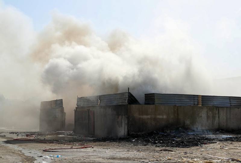 Sharjah, United Arab Emirates - August 22nd, 2017: Fire at an industrial estate. Tuesday, August 22nd, 2017 at Industrial Estate 10, Sharjah. Chris Whiteoak / The National
