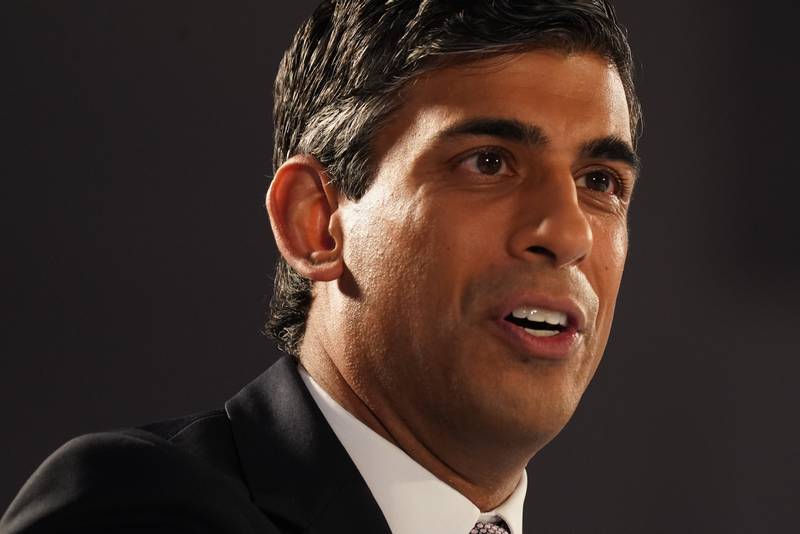 Rishi Sunak speaks at the All Nations Centre in Cardiff, Wales, Wednesday. PA