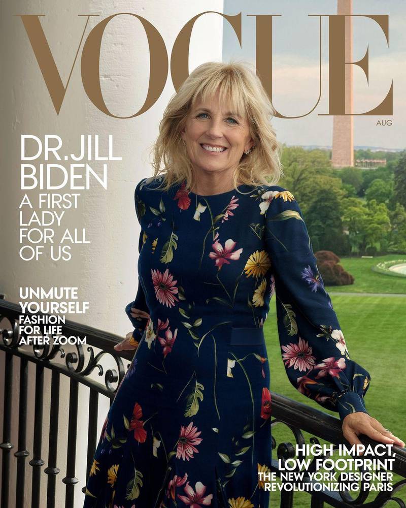 Jill Biden wore Oscar de la Renta on the cover of the August 2021 edition of 'Vogue'. Photo: Vogue / Instagram