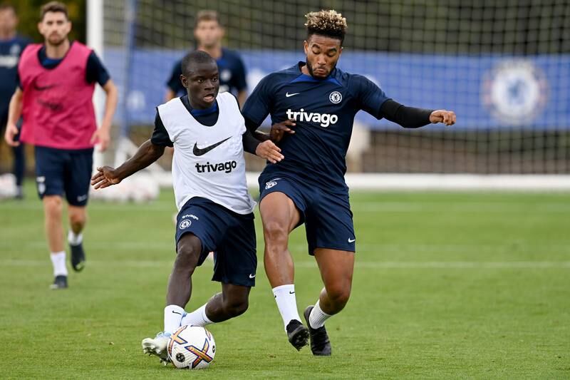 N'Golo Kante and Reece James  during a training session at Chelsea.