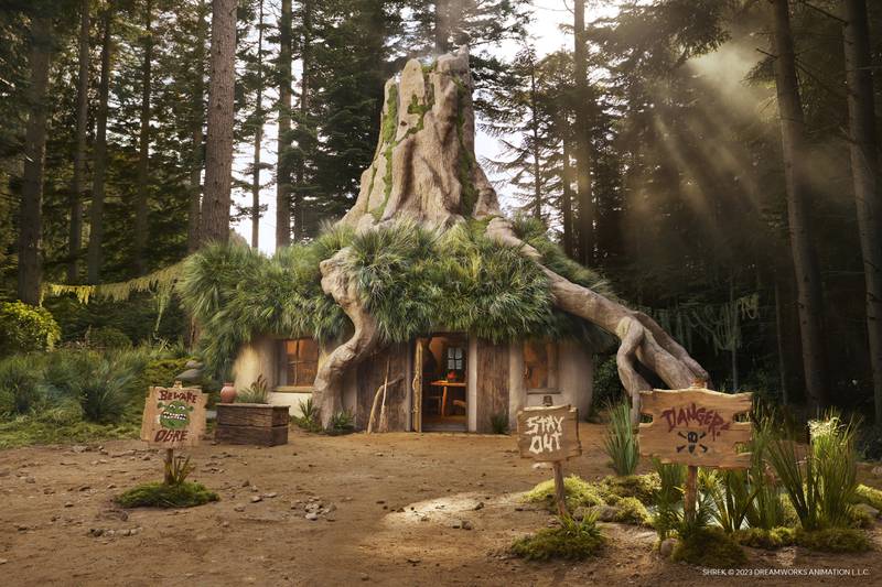 Shrek’s Swamp has been recreated for a one-off stay on Airbnb. Photo: Airbnb / Dreamworks / Alix Macintosh