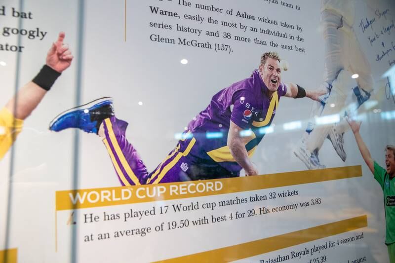 A picture displaying some of Australian cricketer Shane Warne's records.