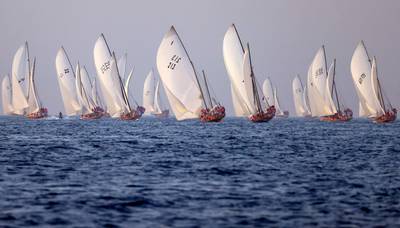 Participants compete in 60-foot boats at the Dalma Sailing Festival, Dalma Island, Abu Dhabi. AFP