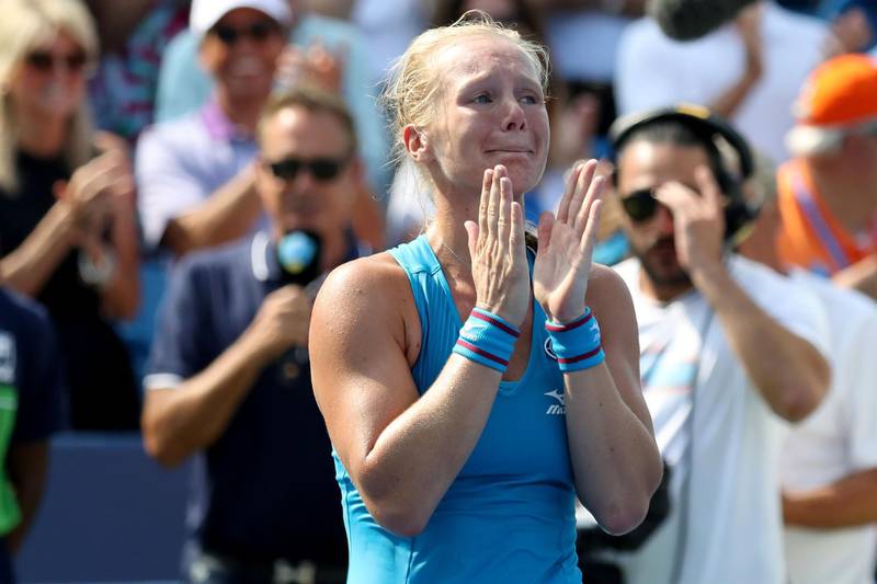 MASON, OH - AUGUST 19: Kiki Bertens of the Netherlands reacts after defeating Simona Halep of Romania during the womens final during Day 9 of the Western and Southern Open at the Lindner Family Tennis Center on August 19, 2018 in Mason, Ohio.   Rob Carr/Getty Images/AFP
== FOR NEWSPAPERS, INTERNET, TELCOS & TELEVISION USE ONLY ==
