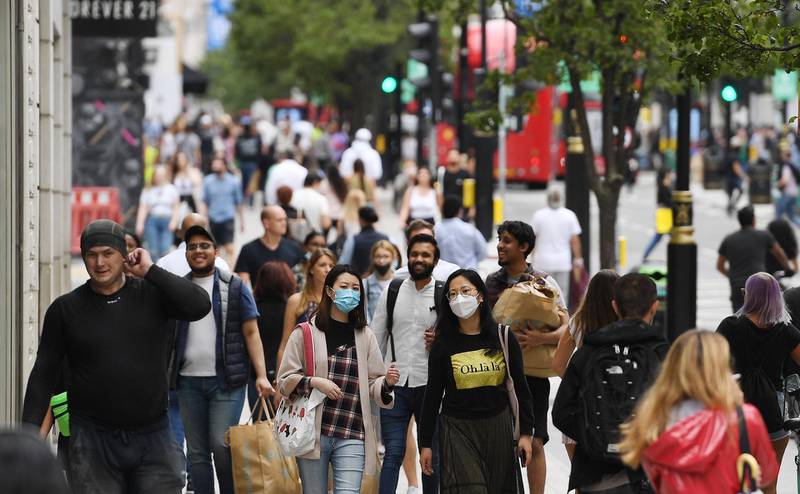 Shoppers walk down Oxford Street in London, Britain, 15 June 2020.  EPA