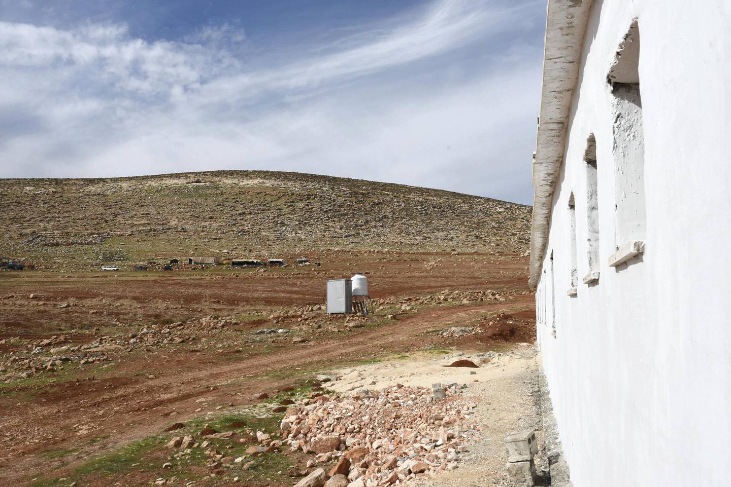 A hut close to the school serves as the teacher's toilet. A bathroom for the pupils remains unfinished and the school currently lacks running water, in Ras a-Tin, north-east of Ramallah in the occupied West Bank. Rose Scammell for The National