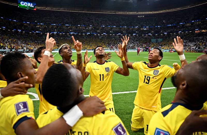 Ecuador celebrate beating Qatar in the first game of the World Cup. Reuters