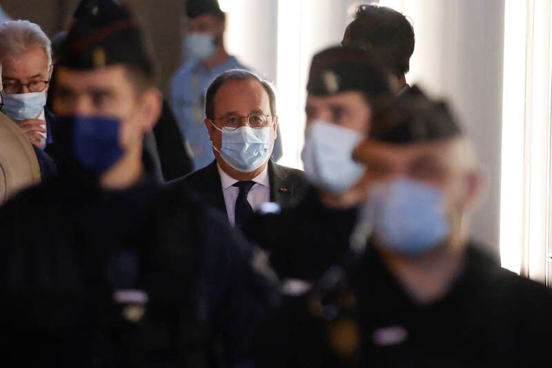 Former French president Francois Hollande arrives at the courthouse in Paris on Wednesday. EPA