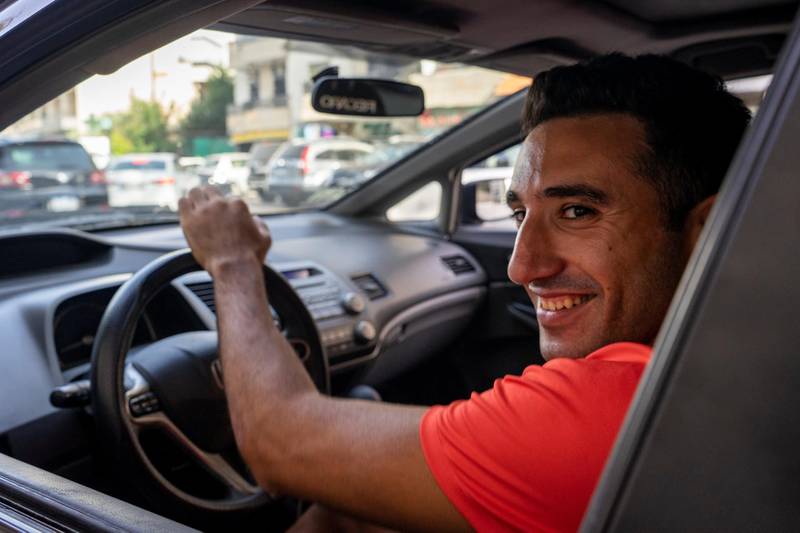 Nour Hadid pulls up in his modified Honda Civic to the race track at Collège Notre Dame de Jamhour, Beirut, Lebanon. (Matt Kynaston)