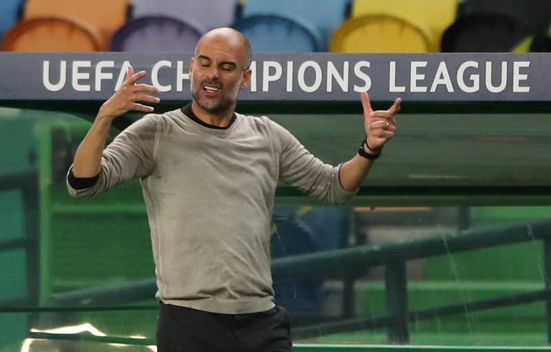 Pep Guardiola reacts during the match. Reuters