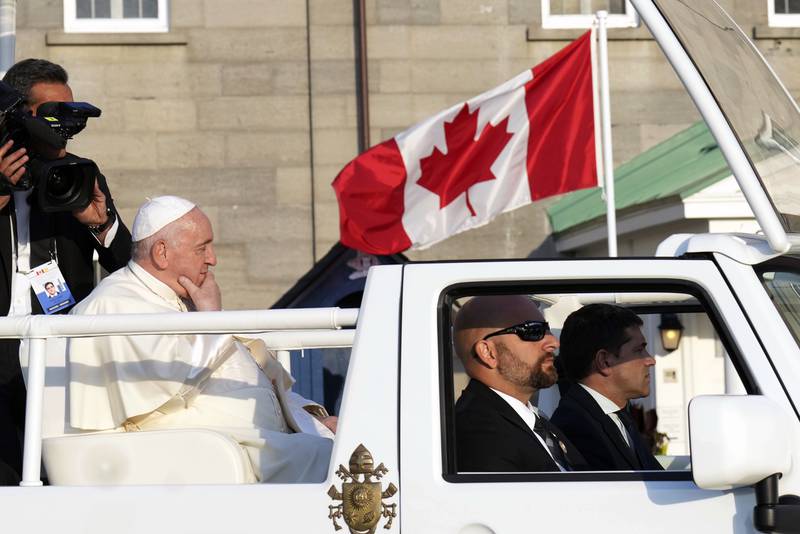 Pope Francis leaves the Citadelle in his popemobile. The Canadian Press / AP