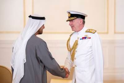 Admiral Sir Tony Radakin, Britain's Chief of the Defence Staff, with President Sheikh Mohamed.
