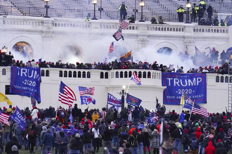 Rioters on the West Front at the US Capitol on January  6, 2021, in Washington.  AP Photo