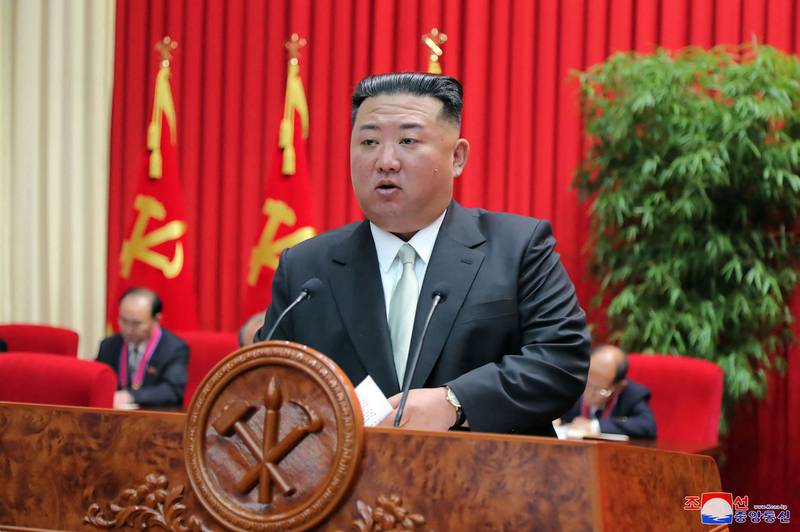 North Korean leader Kim Jong Un delivers a speech at the Central Academy of the Workers' Party of Korea in Pyongyang on October 18. AFP