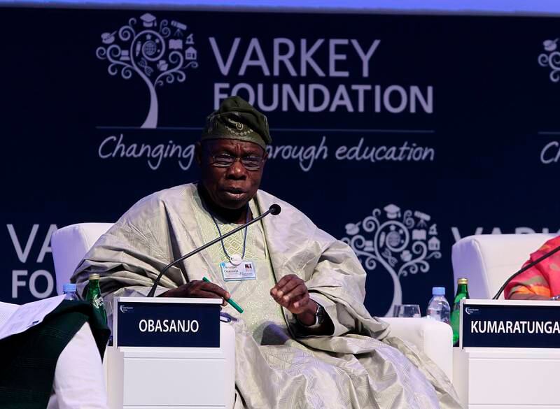 Dubai, United Arab Emirates - March 15, 2015.  HE Olusegun Obasanjo ( former President of Nigeria ) during the panel discussion, for the Global Education & Skills Forum 2015, held at the Atlantis Conference Centre.  ( Jeffrey E Biteng / The National )  Editor's Note; Nadeem H reports. *** Local Caption ***  JB150315-GEduc12.jpg