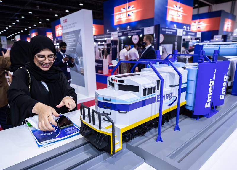 The Emeg depot solutions stall at the Middle East Rail conference 2022 in Abu Dhabi. All photos: Victor Besa / The National