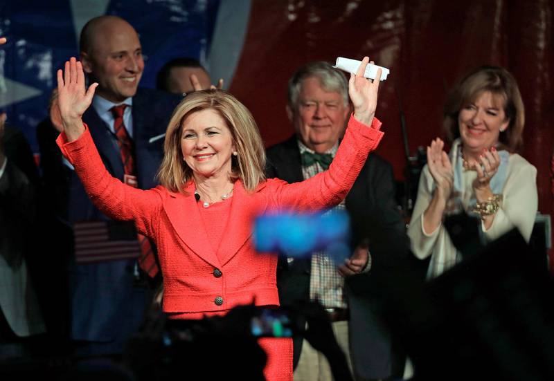 Republican Rep. Marsha Blackburn greets supporters after she was declared the winner for the US Senate in Franklin, Tennessee. AP Photo