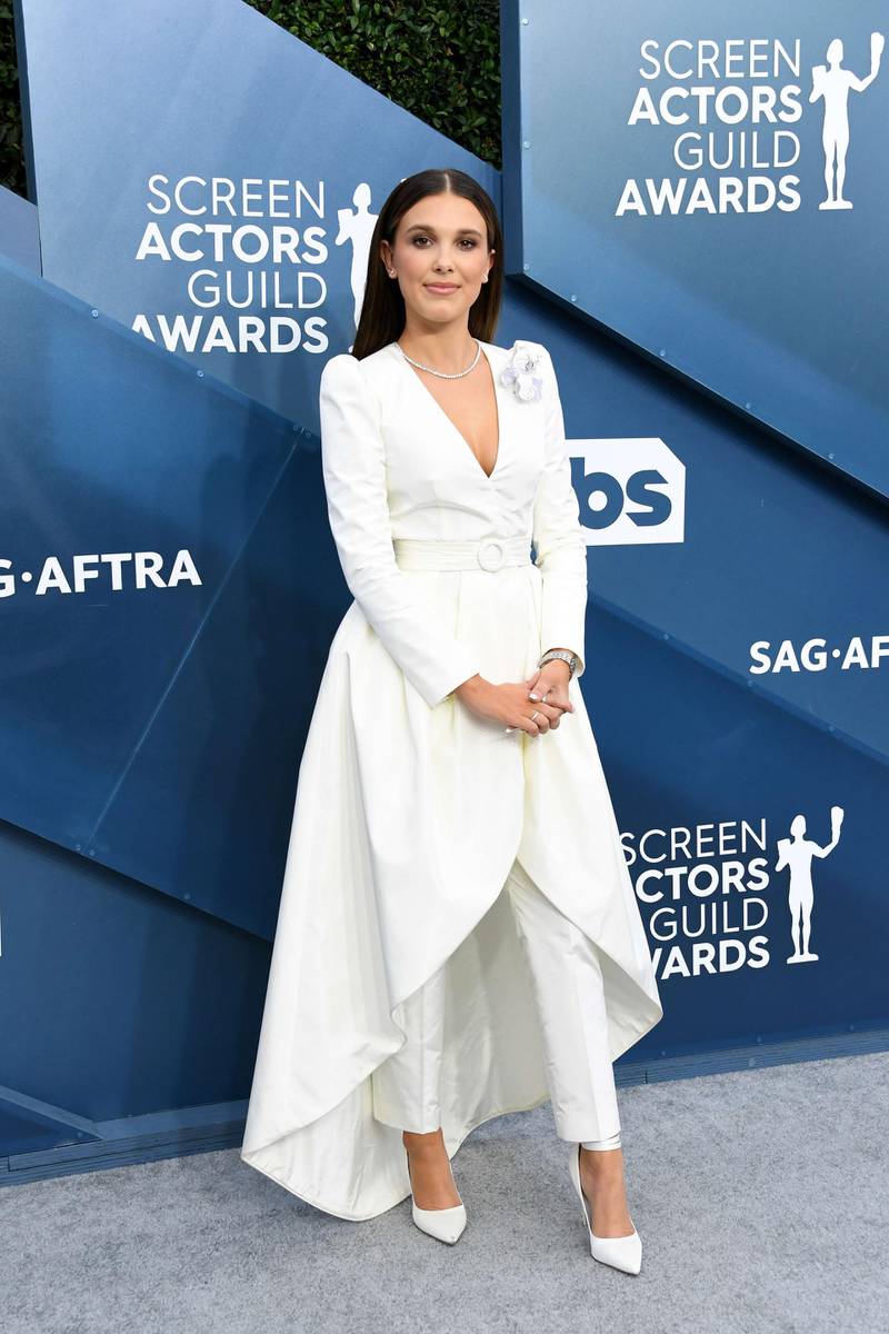 Millie Bobby Brown in Louis Vuitton at the 26th Annual Screen Actors Guild Awards at The Shrine Auditorium on January 19, 2020 in Los Angeles, California. Getty