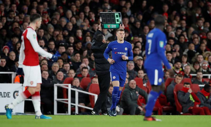 Soccer Football - Carabao Cup Semi Final Second Leg - Arsenal vs Chelsea - Emirates Stadium, London, Britain - January 24, 2018   Chelsea’s Ross Barkley comes on as a substitute to replace Willian (not pictured)   REUTERS/David Klein    EDITORIAL USE ONLY. No use with unauthorized audio, video, data, fixture lists, club/league logos or "live" services. Online in-match use limited to 75 images, no video emulation. No use in betting, games or single club/league/player publications. Please contact your account representative for further details.