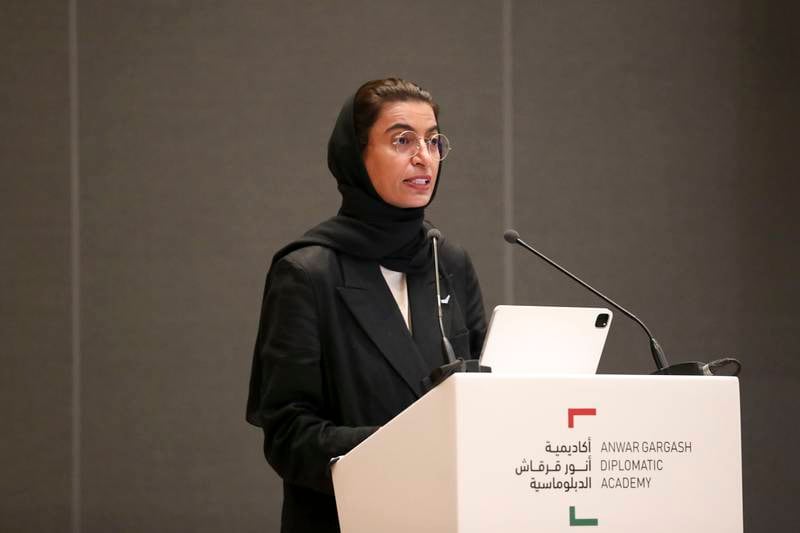 Noura Al Kaabi, Minister of Culture and Youth, speaks at International Holocaust Remembrance Day held at Anwar Gargash Diplomatic Academy in Abu Dhabi. All photos: Khushnum Bhandari / The National