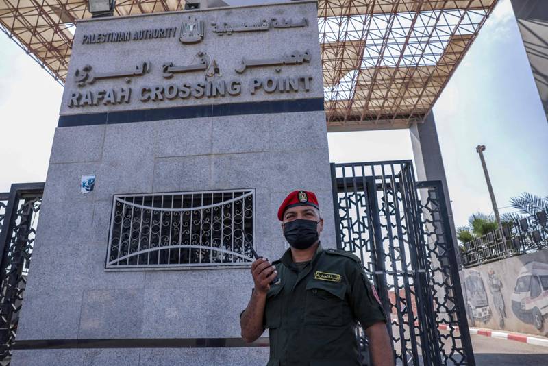 A Palestinian security officer stands guard at the Rafah border crossing with Egypt in the southern Gaza Strip. AFP