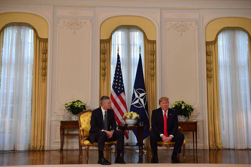 US President Donald Trump meets Nato Secretary General Jens Stoltenberg at Winfield House, London. AFP
