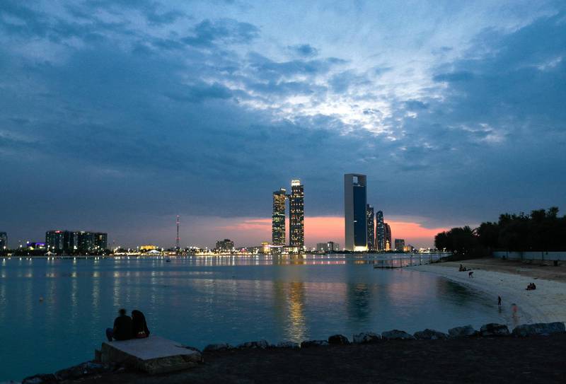 Abu Dhabi, United Arab Emirates, November 10, 2019.  Dawn at the Corniche from the UAE flag area.Victor Besa / The NationalSection:  WEReporter: