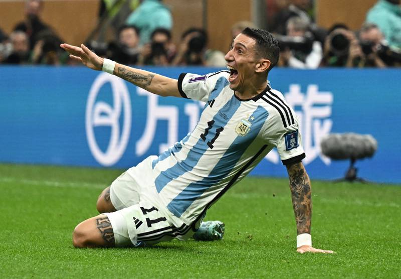 Angel Di Maria celebrates scoring Argentina's second goal. Reuters
