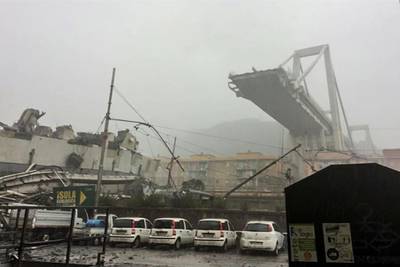 A section of the bridge which collapsed in Genoa. Courtesy Italian Police