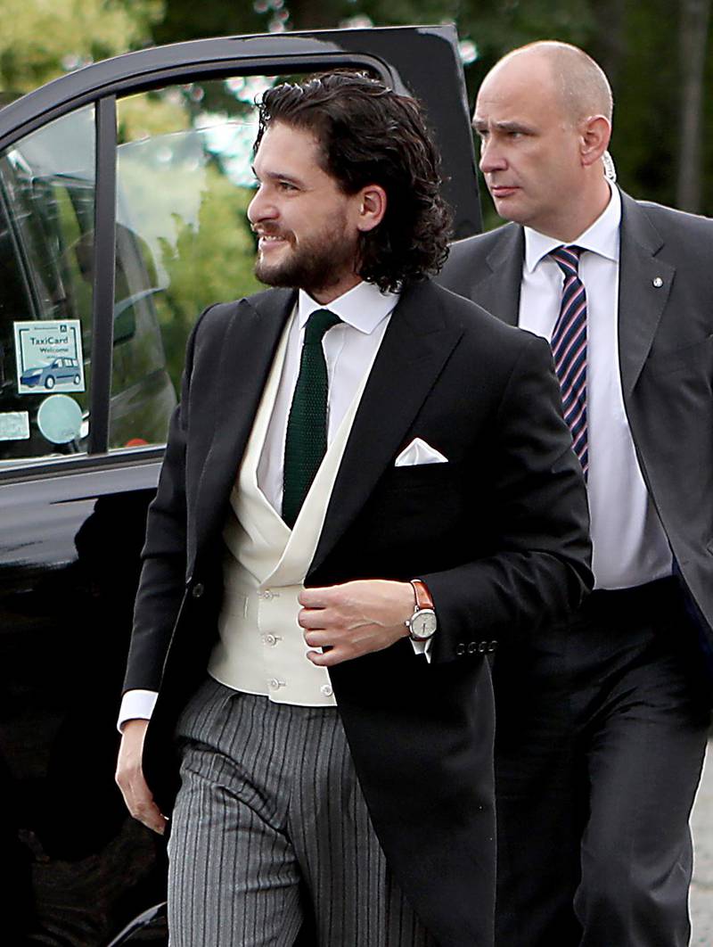 Game of Thrones actor Kit Harington arrives, at Rayne Church before the ceremony.  Jane Barlow / PA via AP