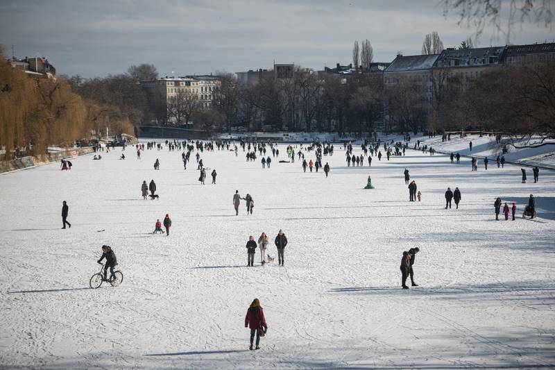 The Landwehr Canal in Kreuzberg froze over following a recent snowstorm. Getty