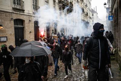 Protesters march during a demonstration in Nantes, western France. AFP